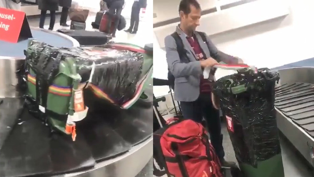 威盡英國機場　型男將巨型垃圾桶當行李箱　網民：耐摔又易認