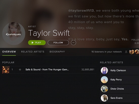 Taylor Swift在2014年開始將自己的專輯歌曲在串流音樂平台上全面下架。 (網絡圖片)