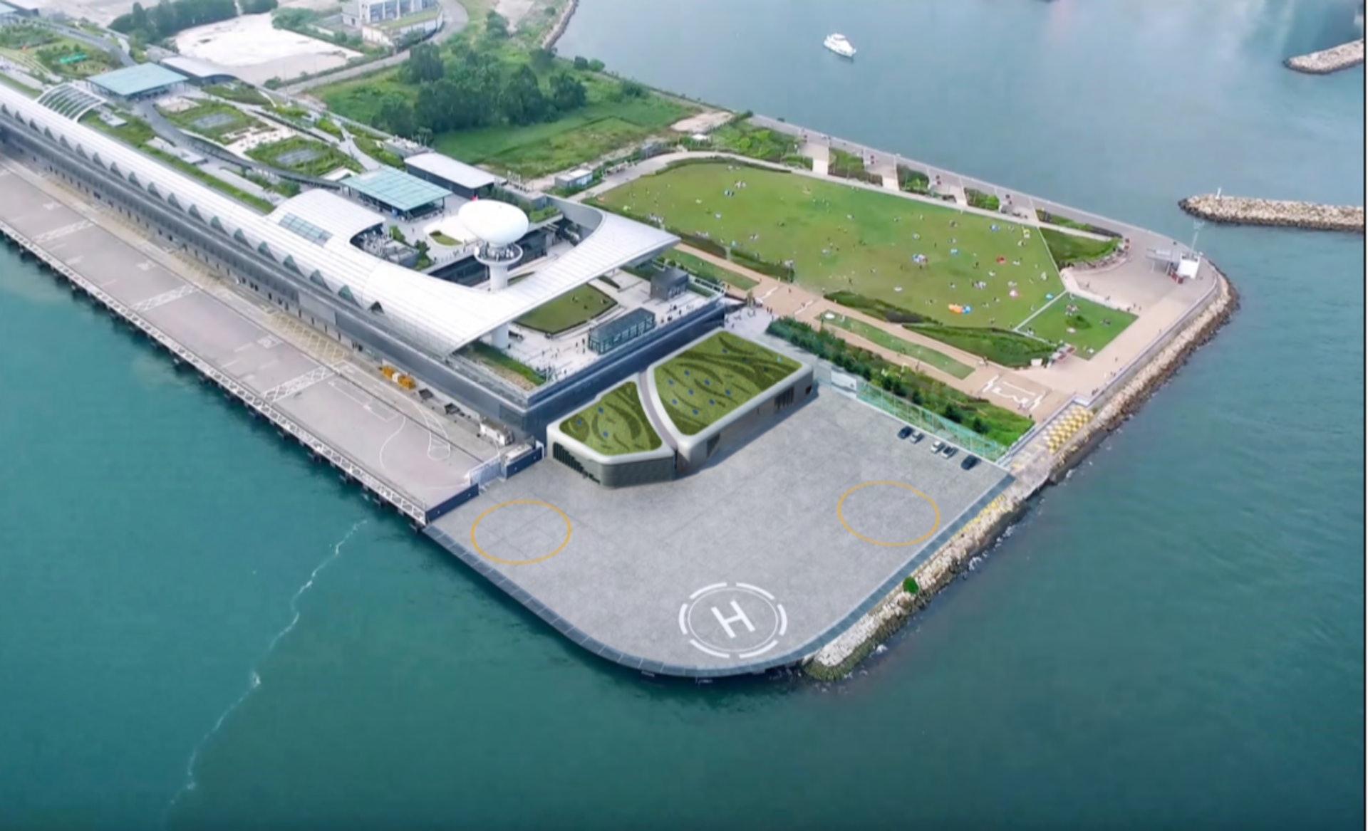 擬建政府飛行服務隊啟德分部建築效果圖。(立法會文件截圖) 擬建政府飛行服務隊啟德分部建築效果圖。(立法會文件截圖)