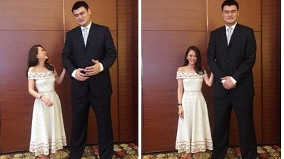 陳喬恩孖姚明合照變小矮人　真正「最萌身高差」