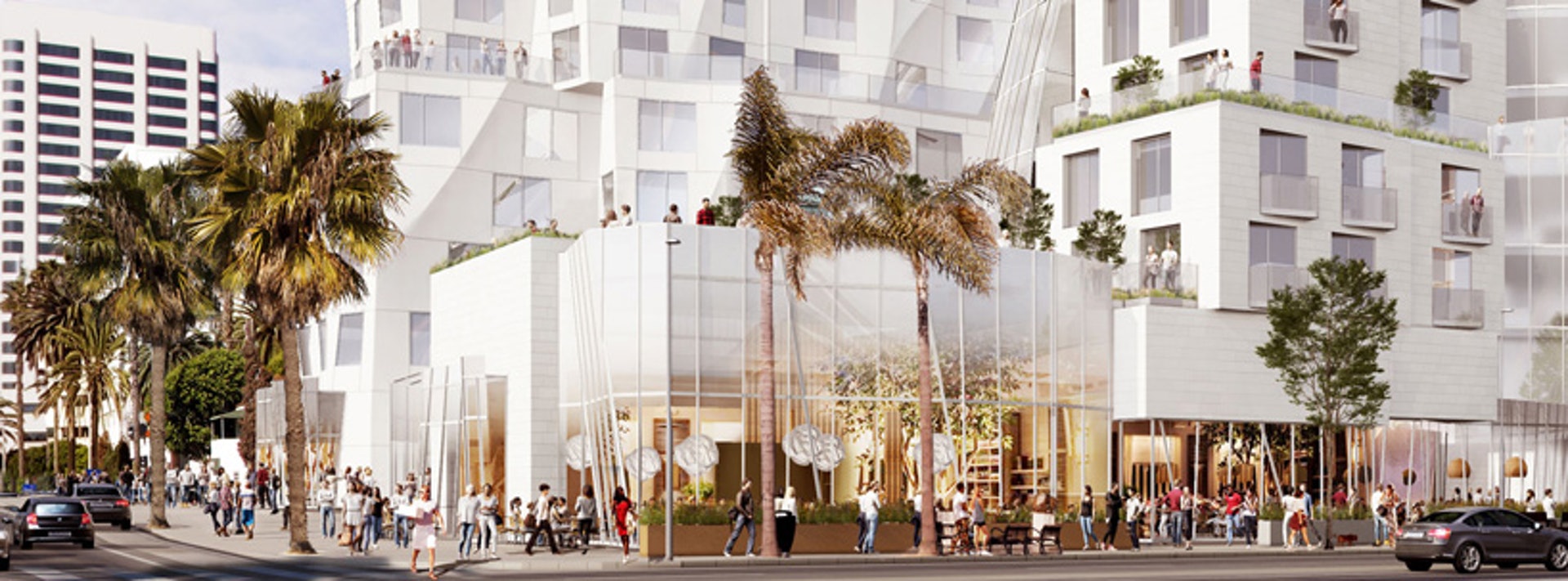 建築座落在當地最重要的聖莫尼卡大道。(Gehry Partners) 建築座落在當地最重要的聖莫尼卡大道。(Gehry Partners)