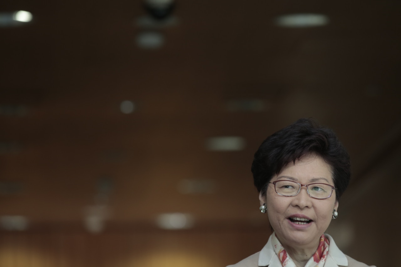 林鄭月娥回應中聯辦王志民指「中環西環行埋一齊幾好」，承認上任以來與王志民的接觸增加，但不存在西環治港。（林若勤攝）