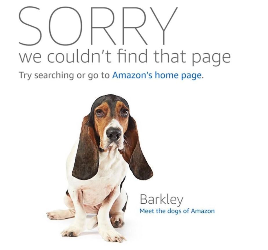 無法登入Amazon網站？公司會派出員工的狗狗跟你say sorry，而且狗狗相片多達2000張，差不多每次都有新的狗狗出現，絕對誠意十足。（Amazon截圖）