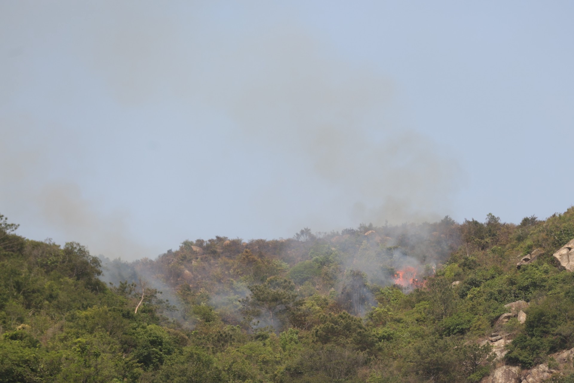 【屯門山火．多圖】焚燒一日一夜　航拍追蹤兩火線　烈火威脅電塔