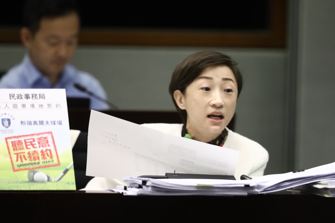陳淑莊指，一旦粉嶺高球會提出司法覆核，由於政府是答辯人，意味著要動用公帑與哥球會打官司。（盧翊銘攝）
