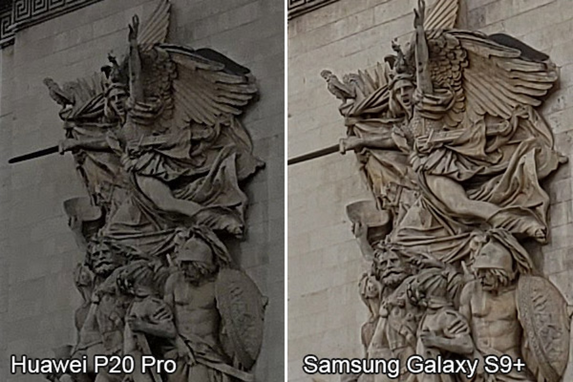 100％ 放大的话，留意雕像羽翼部份，高仿三星S9+手机 拍得的照片细节较多，对比度也较高