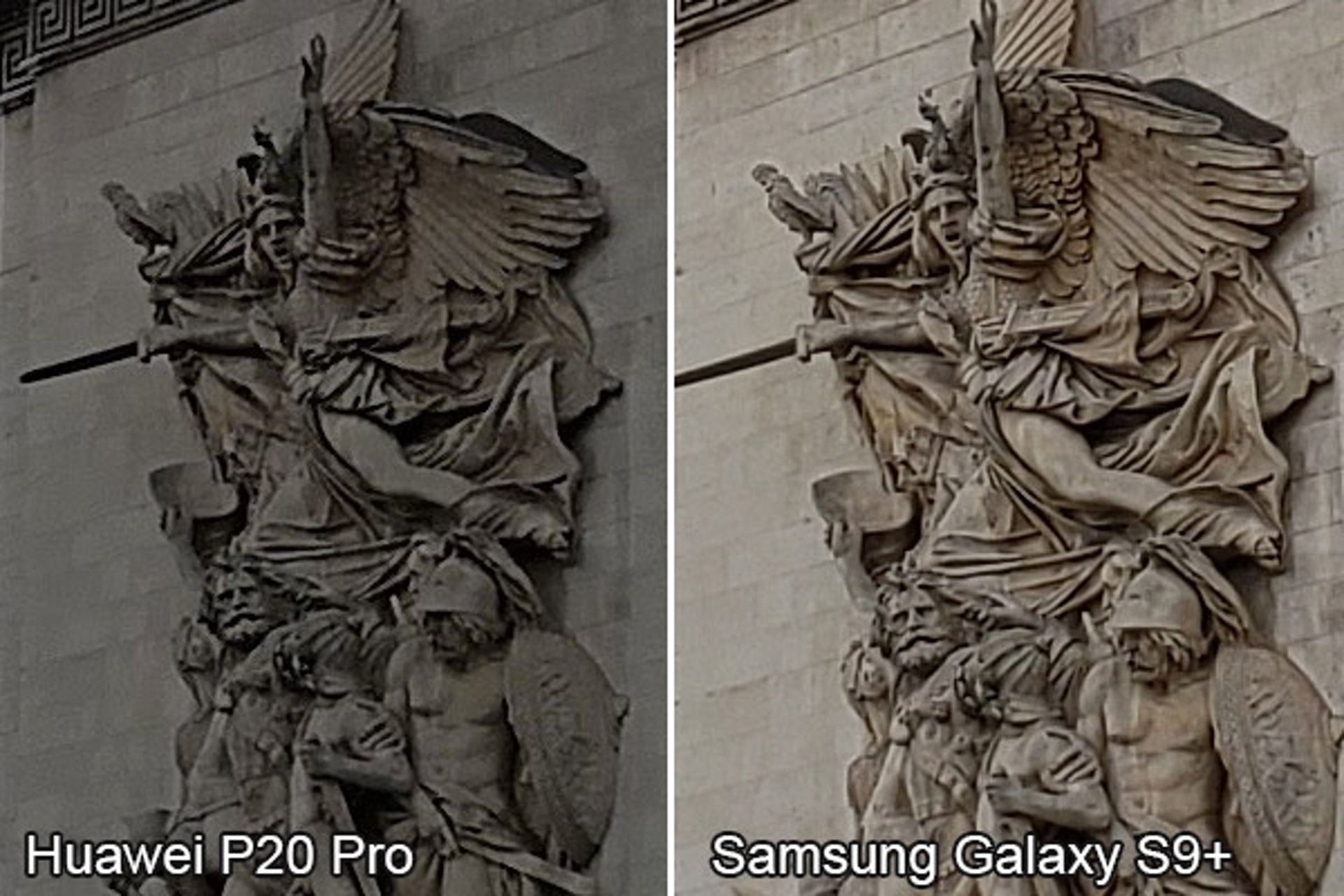 100% 放大的话,留意雕像羽翼部份,高仿三星S9+手机 拍得的照片细节较多,对比度也较高