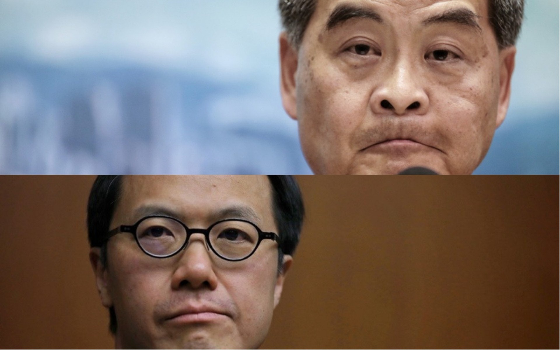 梁振英(上)再發文追究梁繼昌(下),重申沒有收過稅務局查詢,梁繼昌指他不適宜出任全國政協副主席是嚴重誹謗。(資料圖片) 梁振英(上)再發文追究梁繼昌(下),重申沒有收過稅務局查詢,梁繼昌指他不適宜出任全國政協副主席是嚴重誹謗。(資料圖片)
