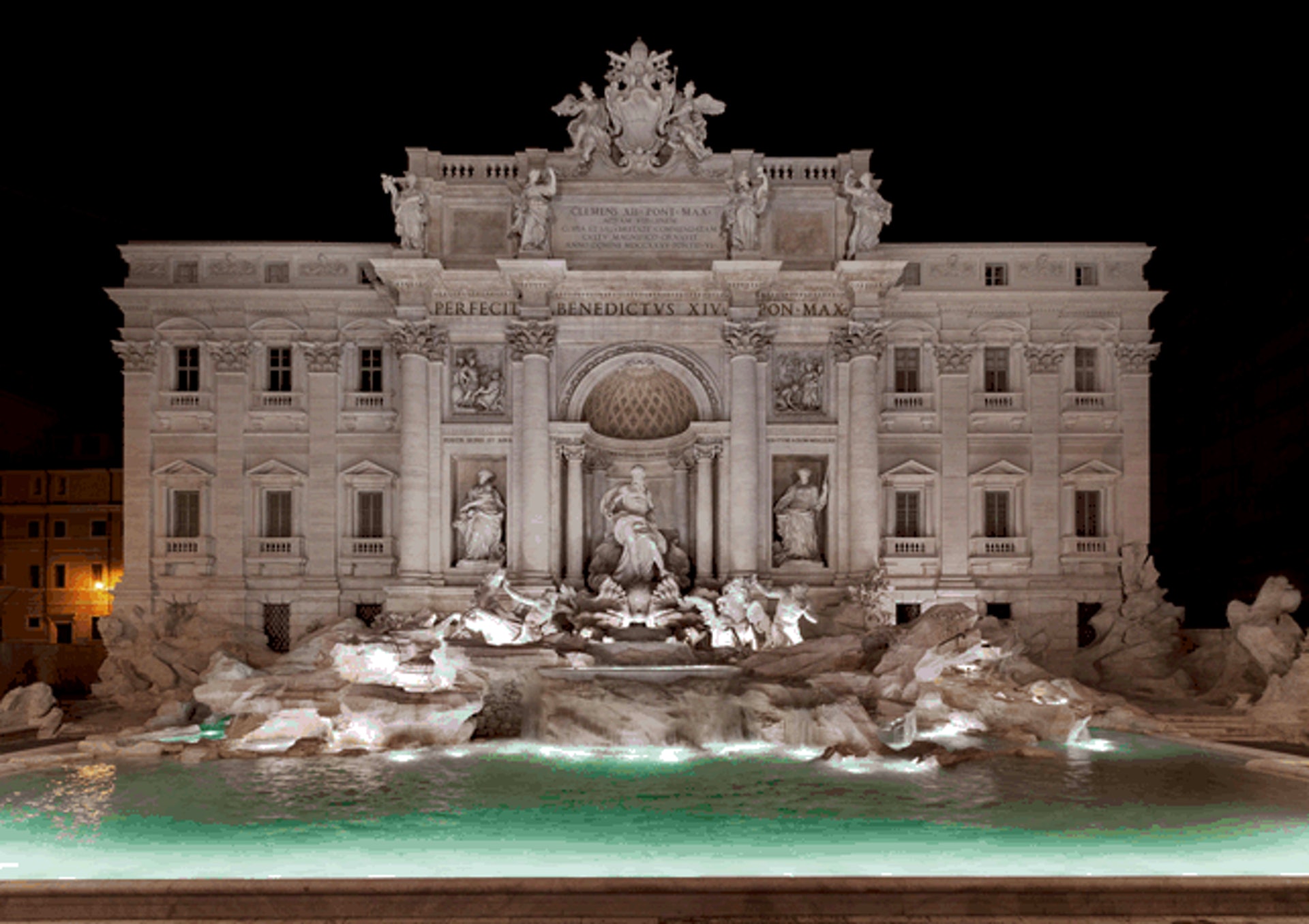 Fendi為慶祝90歲生日,於7月7日生日正日,在發源地羅馬的著名許願池(Trevi Fountain)舉行主題為「Legends and Fairy Tales 」的時裝展。(品牌提供) Fendi為慶祝90歲生日,於7月7日生日正日,在發源地羅馬的著名許願池(Trevi Fountain)舉行主題為「Legends and Fairy Tales 」的時裝展。(品牌提供)