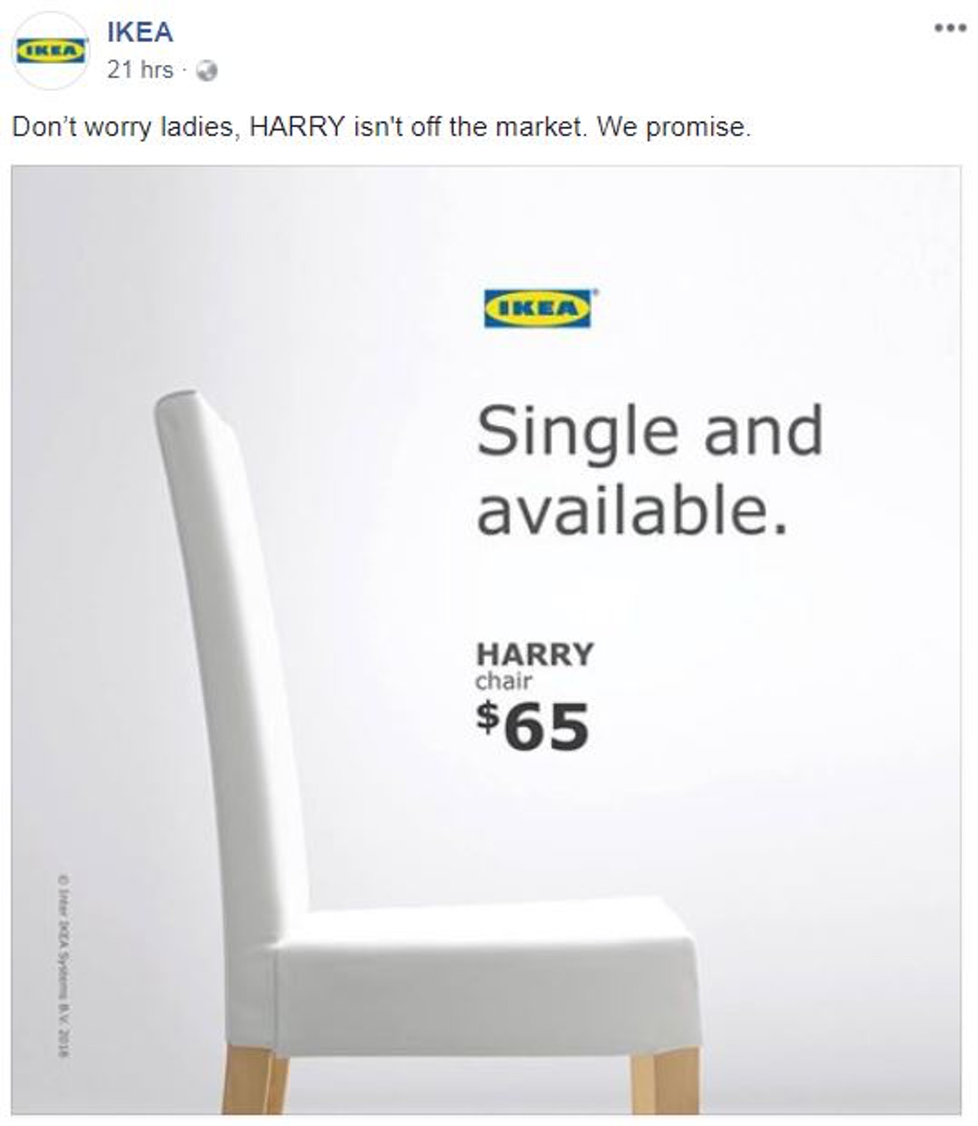原來IKEA其中一張椅子名為「HARRY」，難怪今次抽水抽得咁中！（IKEA fb專頁截圖）
