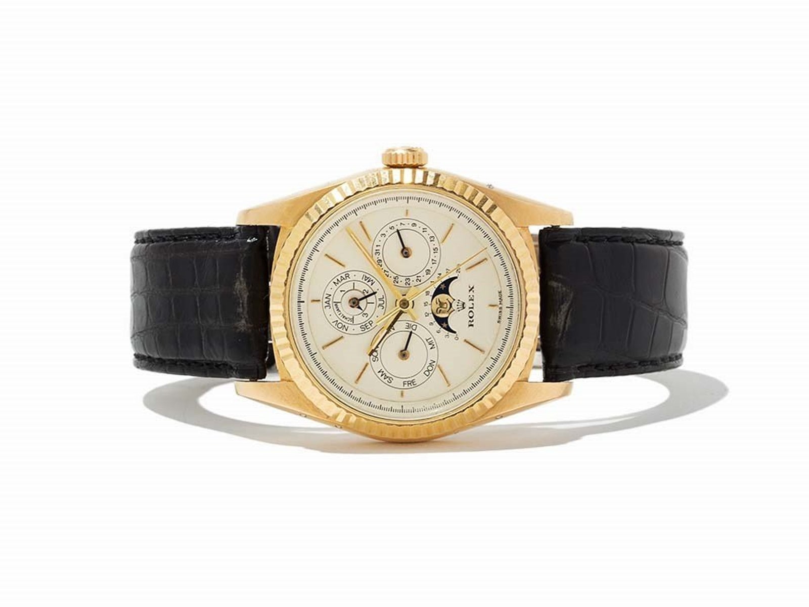 由複雜機芯大師Franck Muller親手改裝的Rolex Datejust Perpetual Calendar，擁有原廠也沒有的精密功能。（liveauctioneers.com）