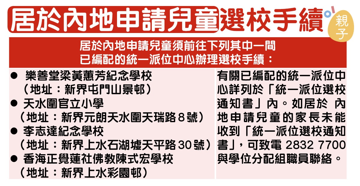 小一派位 統一派位周六放榜專家 即使派位不理想也要先註冊