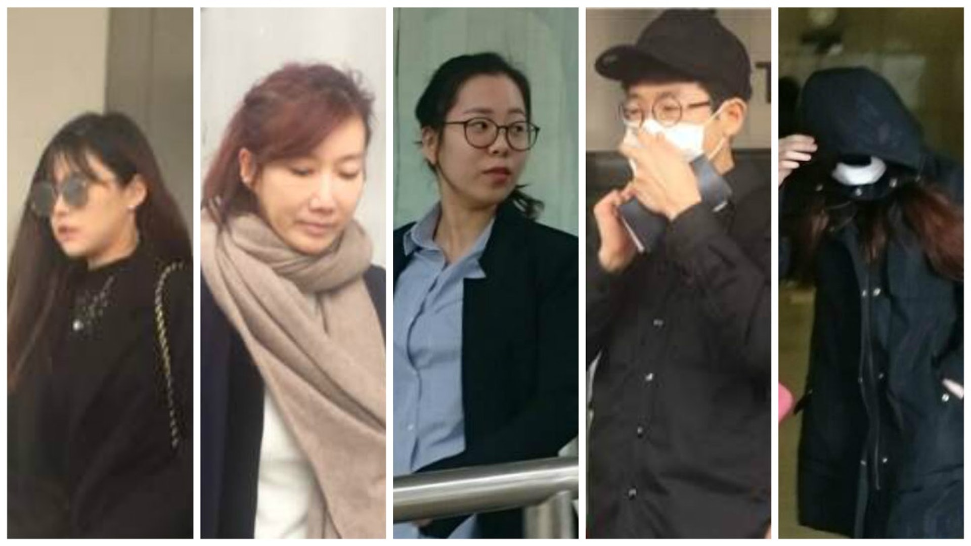 五名被告(由左至右):RYU_SEUNGYEON(28歲)、KIM_SUN_KYOUNG(51歲)、PARK_HAEMI(30歲)、SEO_JAEWON(37歲),及張洛殷(33歲)。(資料圖片/許家希攝) 五名被告(由左至右):RYU_SEUNGYEON(28歲)、KIM_SUN_KYOUNG(51歲)、PARK_HAEMI(30歲)、SEO_JAEWON(37歲),及張洛殷(33歲)。(資料圖片/許家希攝)