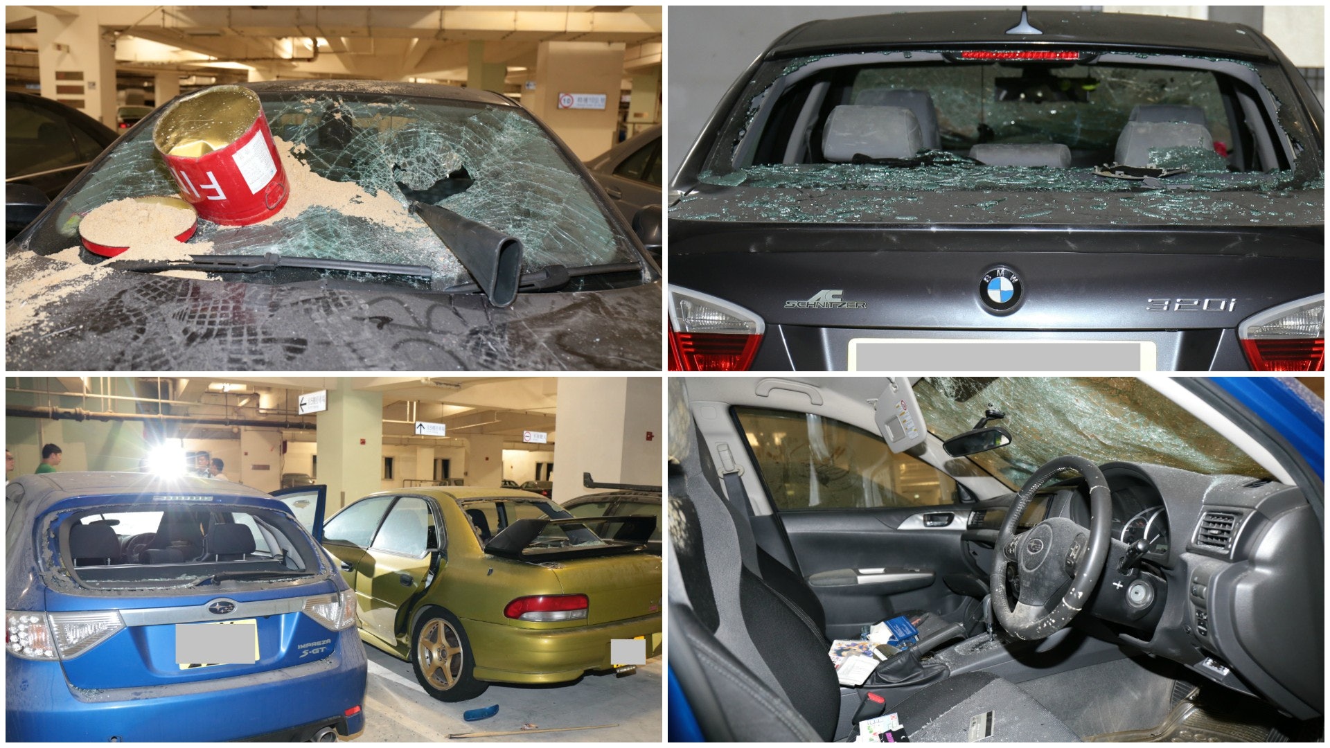 寶達邨放置扣押車輛停車場5車遭連環爆玻璃大肆破壞 寶達邨放置扣押車輛停車場5車遭連環爆玻璃大肆破壞