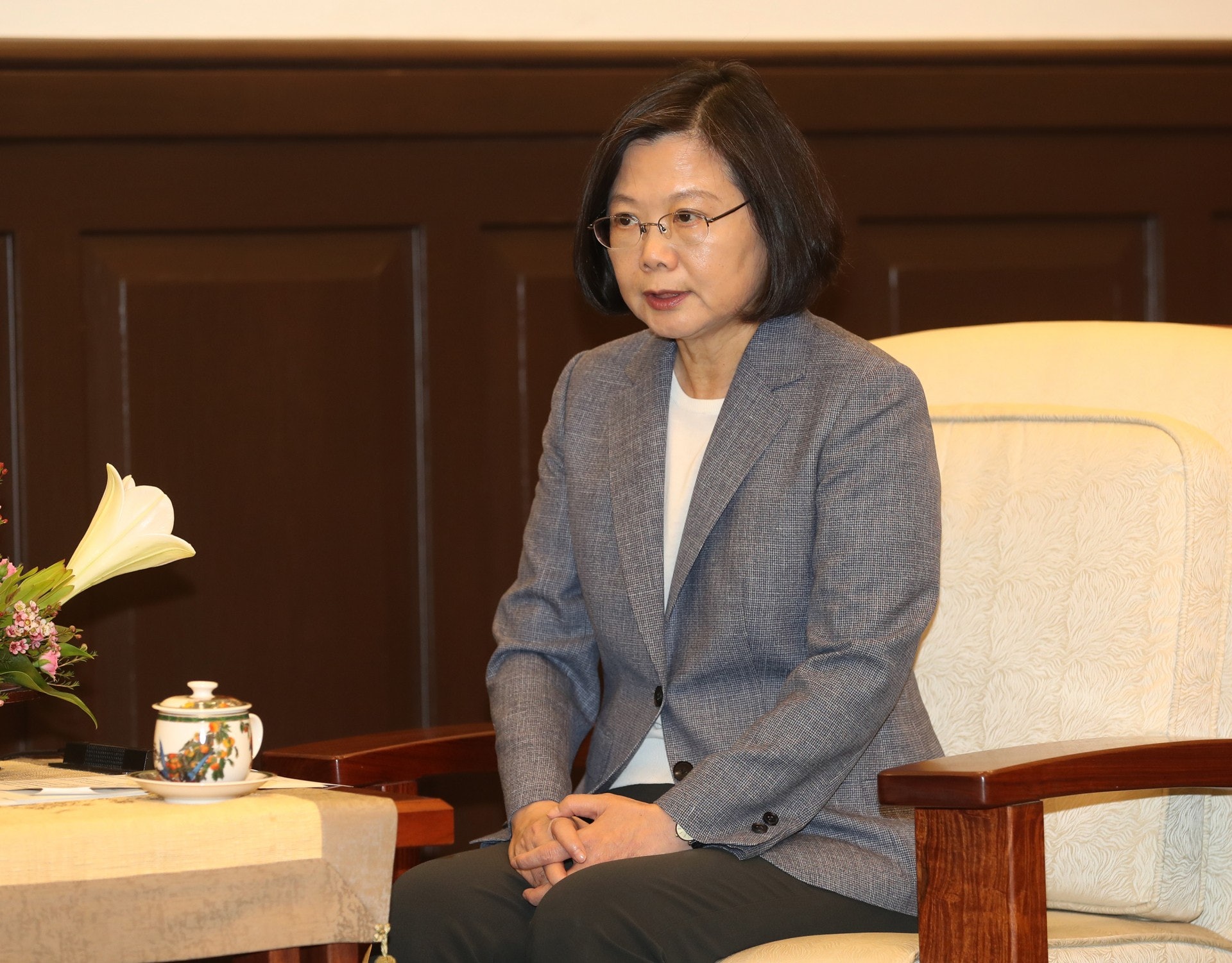 台灣總統蔡英文今日接見美國在台協會(AIT)主席莫健。(中央社) 台灣總統蔡英文今日接見美國在台協會(AIT)主席莫健。(中央社)