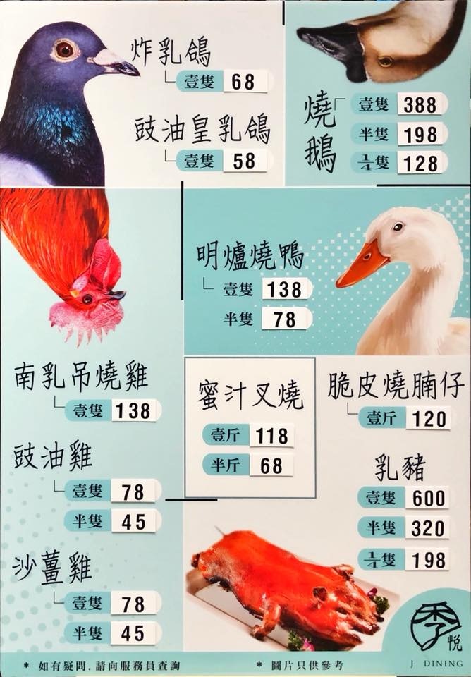 至於爲何乳豬卻不是配以活豬圖片，酒樓經理說：「豬肉有多種烹調手法，我們希望市民多留意乳豬這個款式。另外，也有市民不知道乳豬是怎麽樣的，所以我們就在海報上展示乳豬的菜式，而不配以活豬圖片。」（相片由Tom Chan提供）
