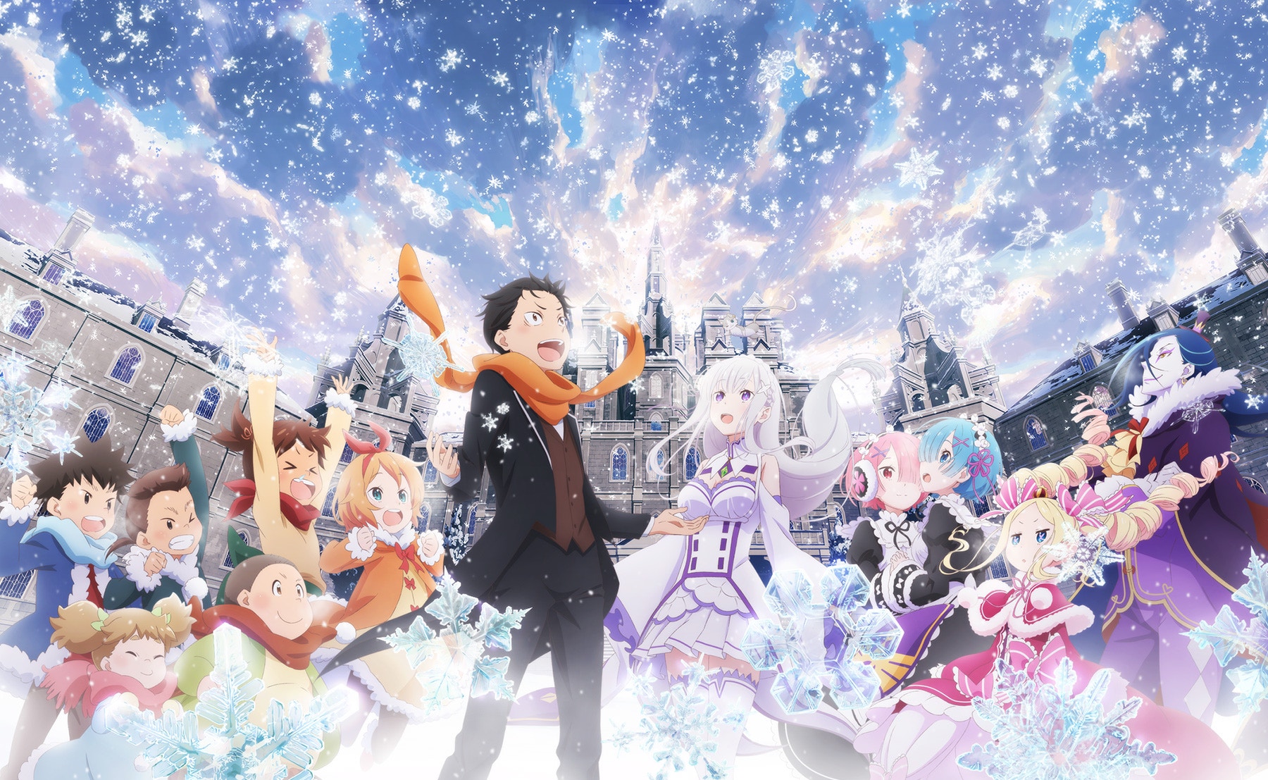 《Re:從零開始的異世界生活》（Re:Zero）劇場版網頁開張，電影10月6日於日本上映，宣傳圖上集齊羅茲瓦爾公館各名角色，齊齊望向天上的雪花，大家庭感覺溫暖！順帶一提，電影前賣券已經開售，有很多限定禮品，粉絲必搶！