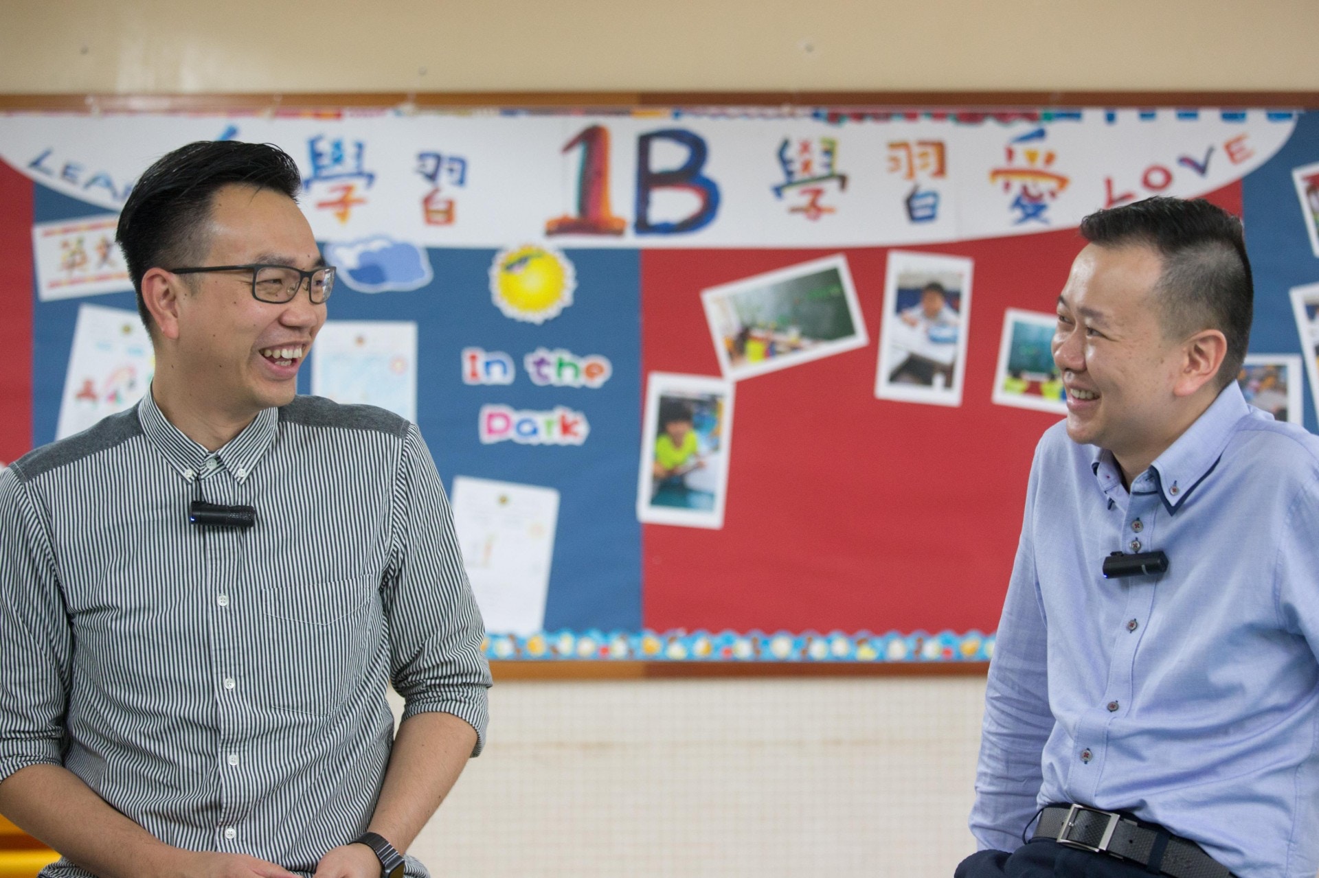 朱子穎(左)的教育理念,獲得馮耀章(右)認同,相信教育不單是考試、測驗或默書,所以馮校長表明上任後不會改。 朱子穎(左)的教育理念,獲得馮耀章(右)認同,相信教育不單是考試、測驗或默書,所以馮校長表明上任後不會改。
