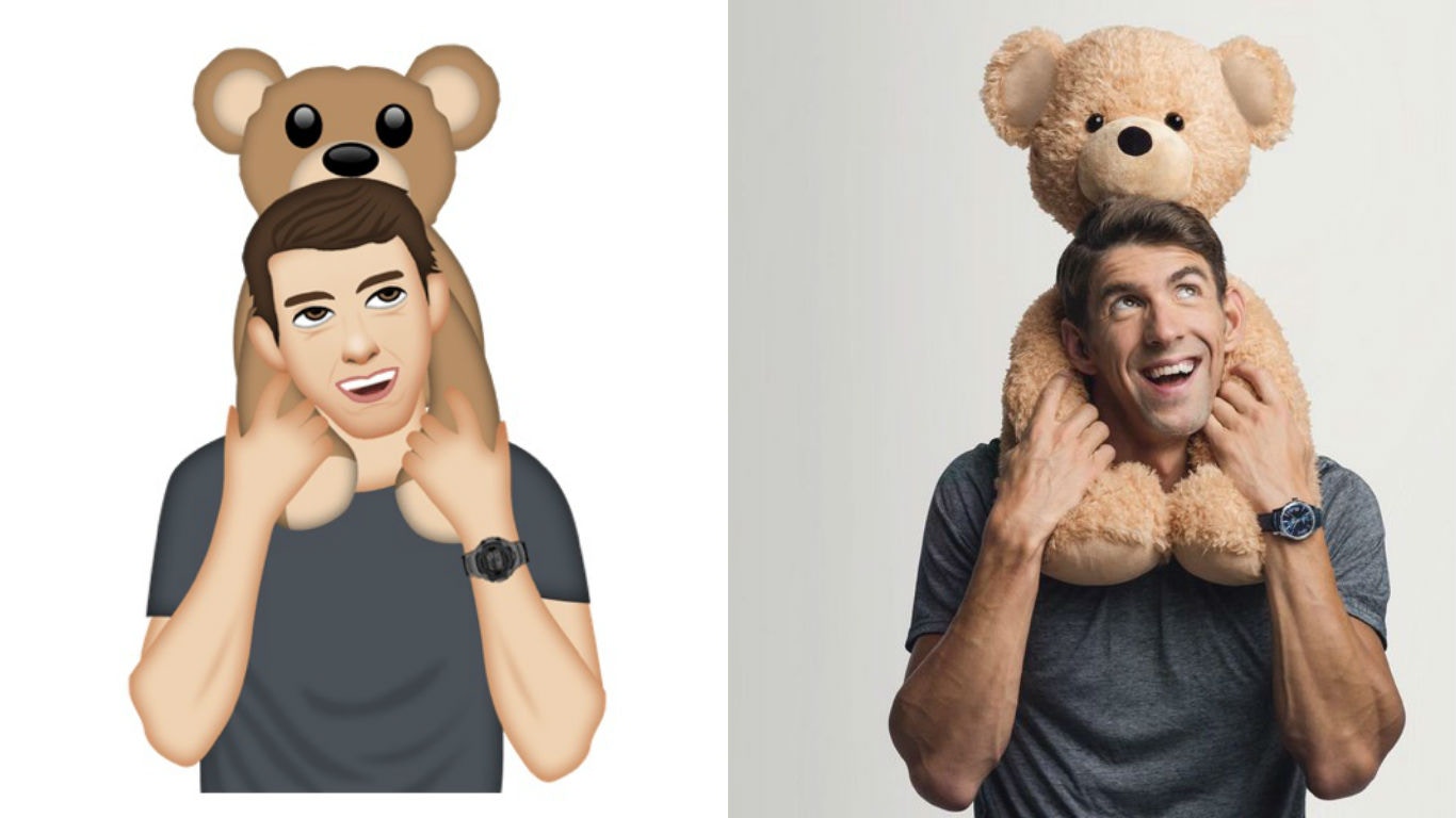 菲比斯emoji（左），流露童真的一面，現實他也拍攝了一張如此大男孩的圖片。 