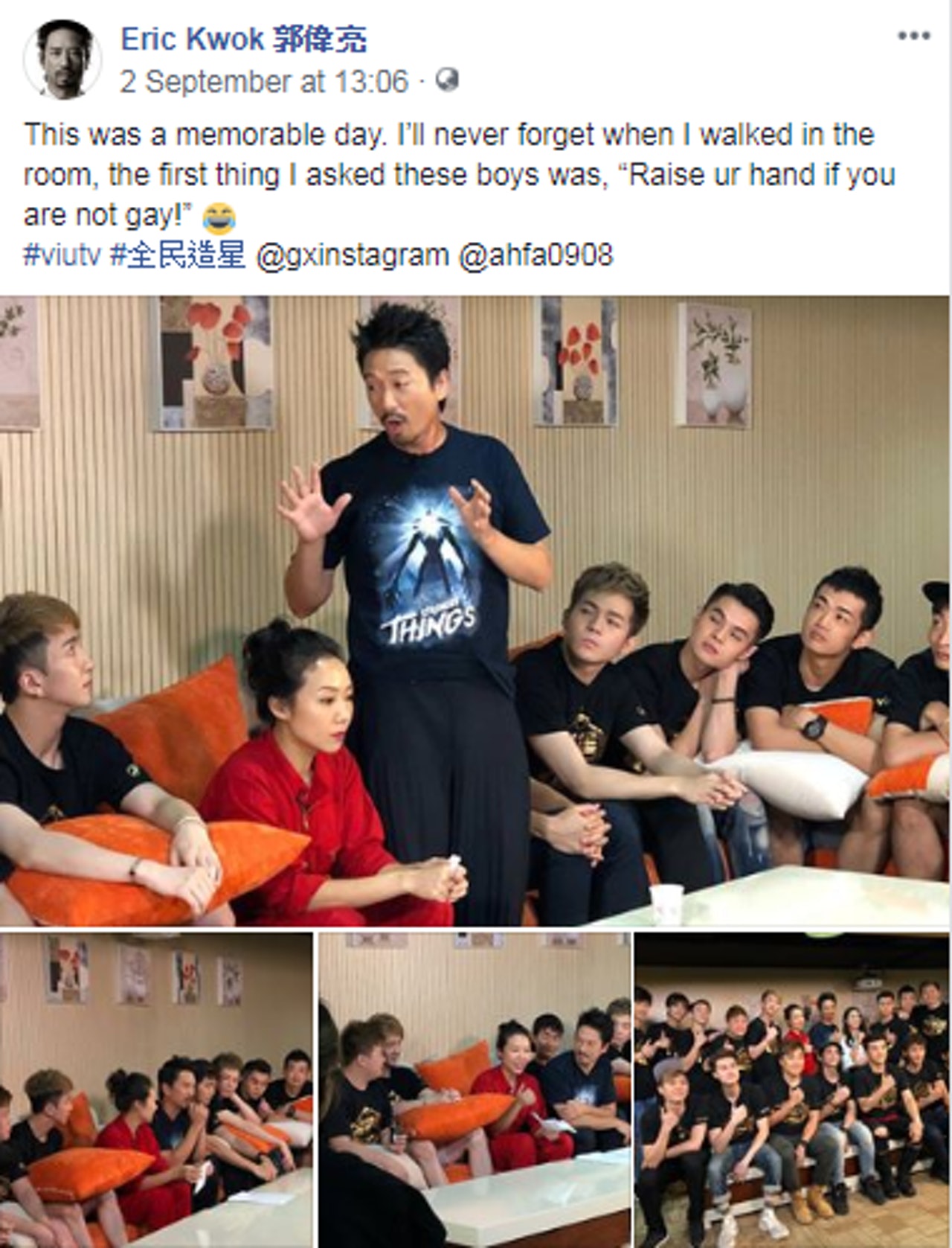 郭偉亮日前因為一句「如果你不是同性戀者,請舉手」而被網友以及慈善團體圍攻。(facebook) 郭偉亮日前因為一句「如果你不是同性戀者,請舉手」而被網友以及慈善團體圍攻。(facebook)