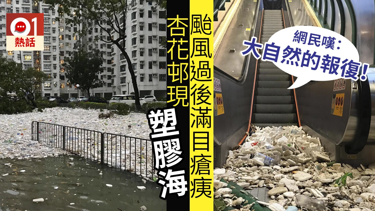 【颱風山竹】膠債膠還 杏花邨現發泡膠海 網民:人類自作自受 【颱風山竹】膠債膠還 杏花邨現發泡膠海 網民:人類自作自受