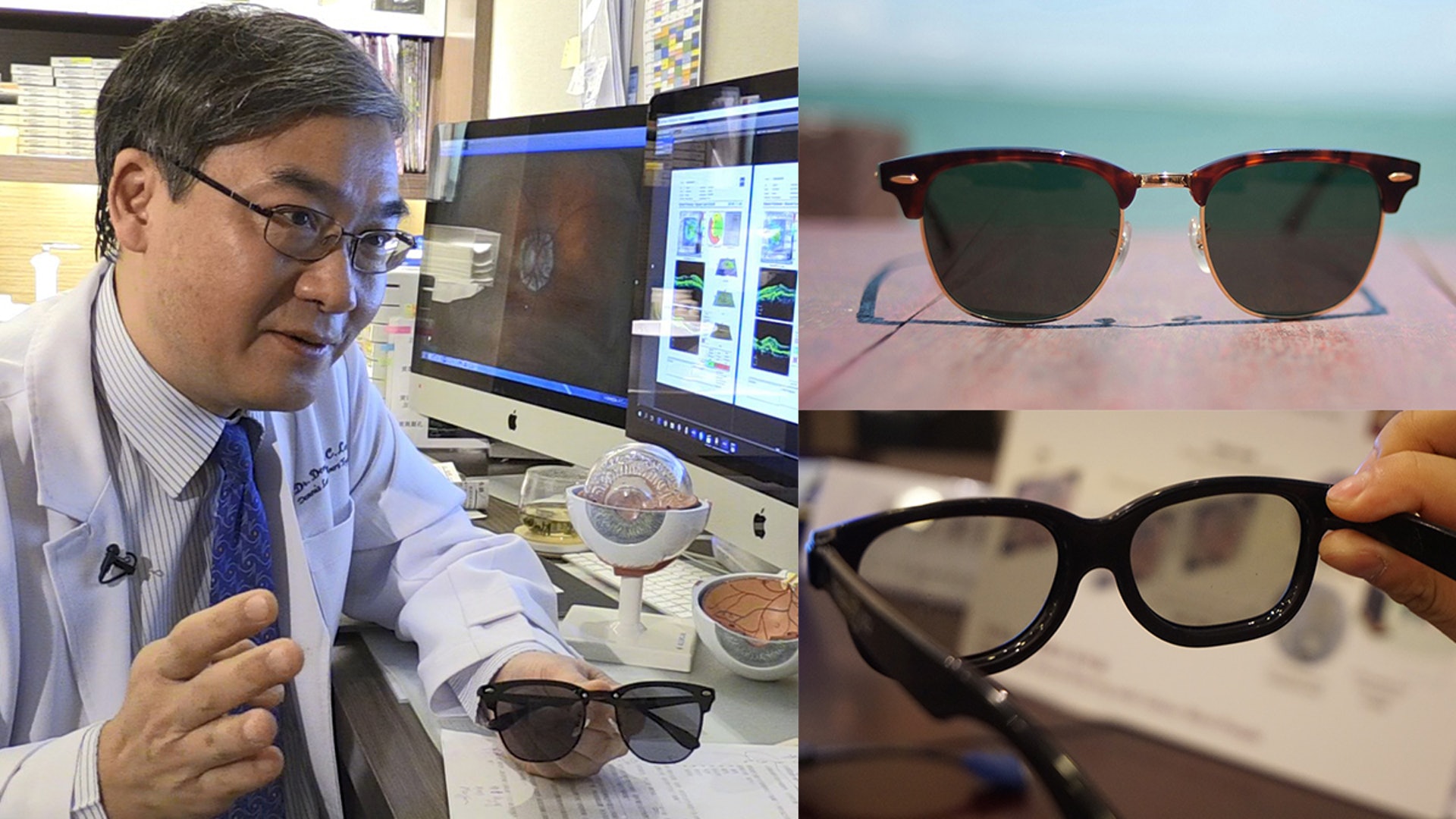 眼科醫生林順潮表示,眼睛若經年累月受到紫外線的慢性侵損,可導致如白內障、黃斑點退化等眼疾,建議烈日下最好帶副黑超傍身。(溫嘉敏攝/資料圖片)