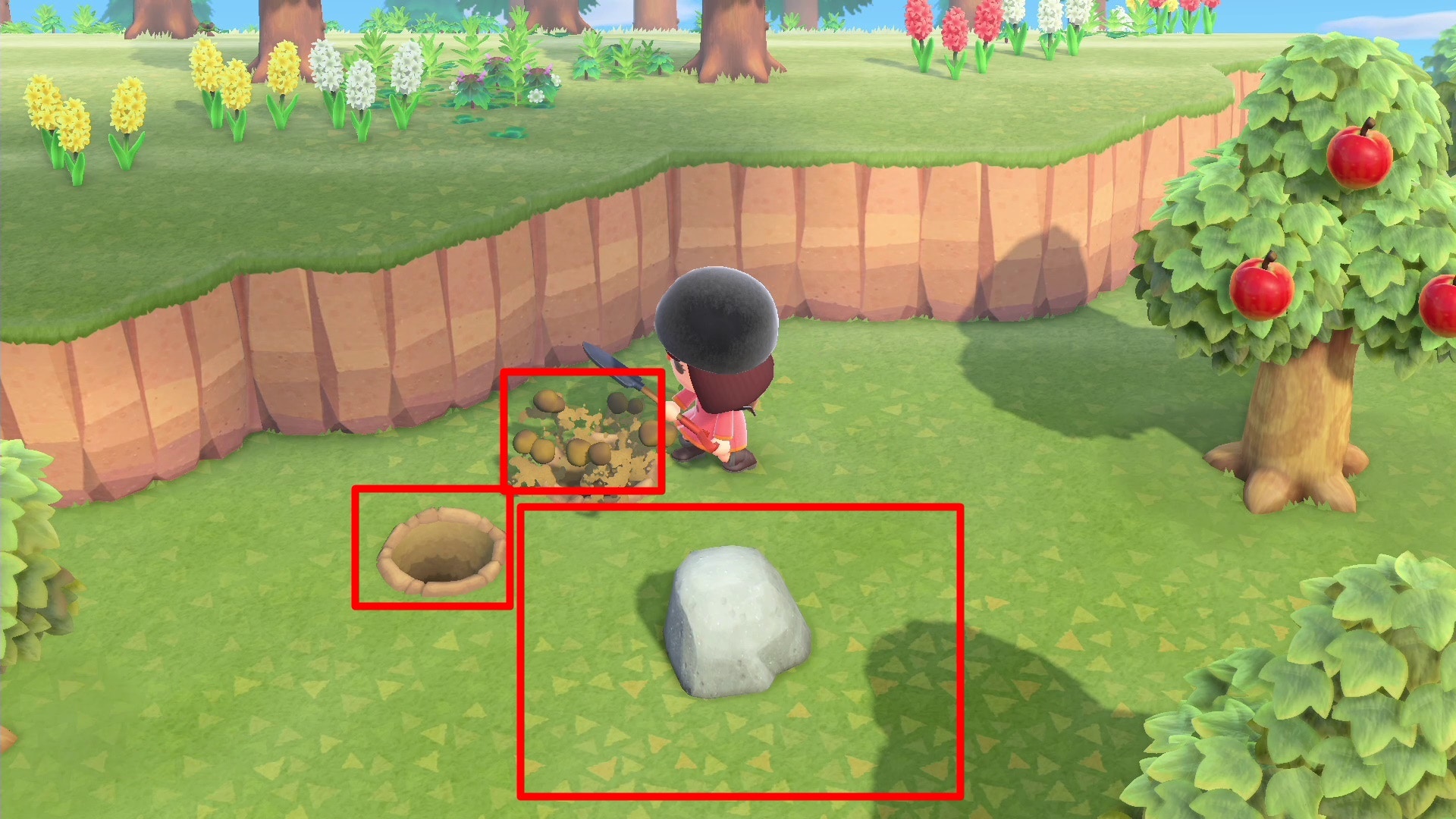 之後在外圍斜角的位置,用鏟子挖下兩個洞 之後在外圍斜角的位置,用鏟子挖下兩個洞