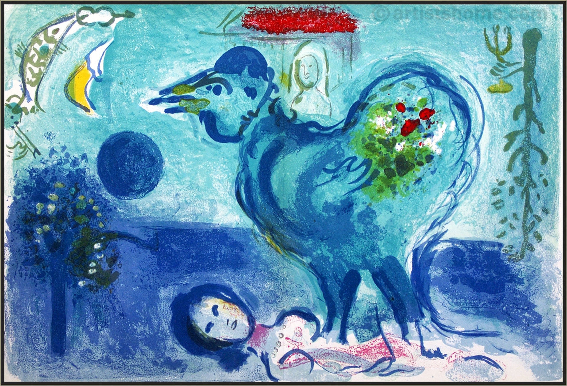 Marc Chagall, Landscape with Cockerel, Lithograph, 38 x 56 cm, 1958 Marc Chagall, Landscape with Cockerel, Lithograph, 38 x 56 cm, 1958