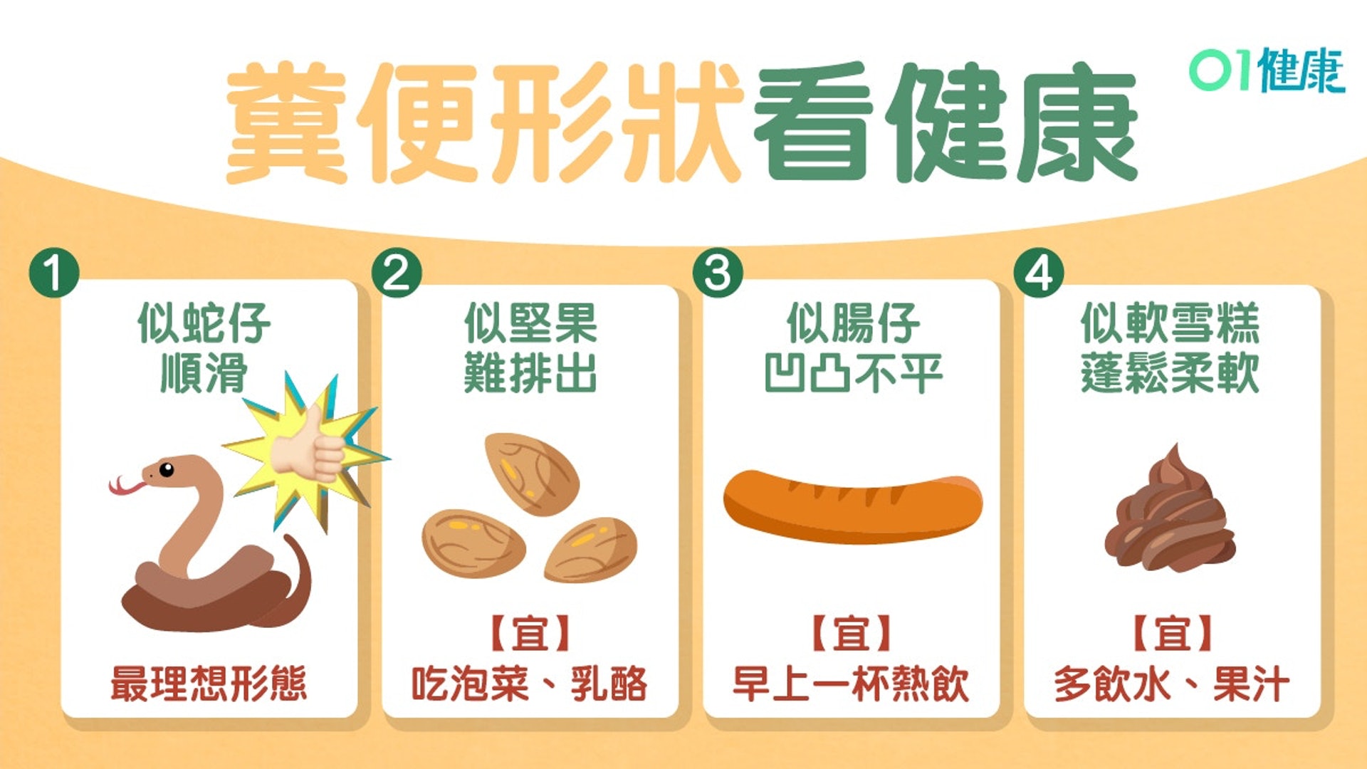 【便秘】糞便7種形狀知腸胃狀況　 似堅果代表什麼？附防便秘飲食（01製圖）