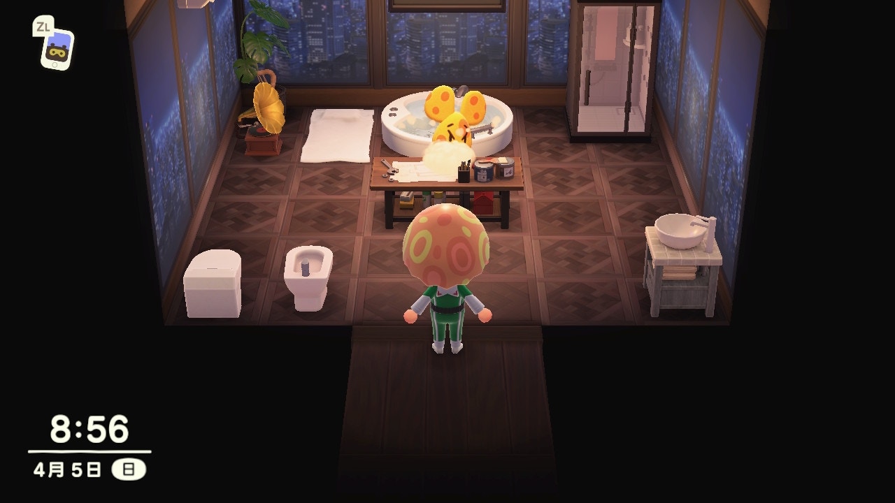 找到動物島友在家時,進入屋內會見到他正在檯到製作,檯面有會玩家進行合成時的白煙(遊戲截圖) 找到動物島友在家時,進入屋內會見到他正在檯到製作,檯面有會玩家進行合成時的白煙(遊戲截圖)