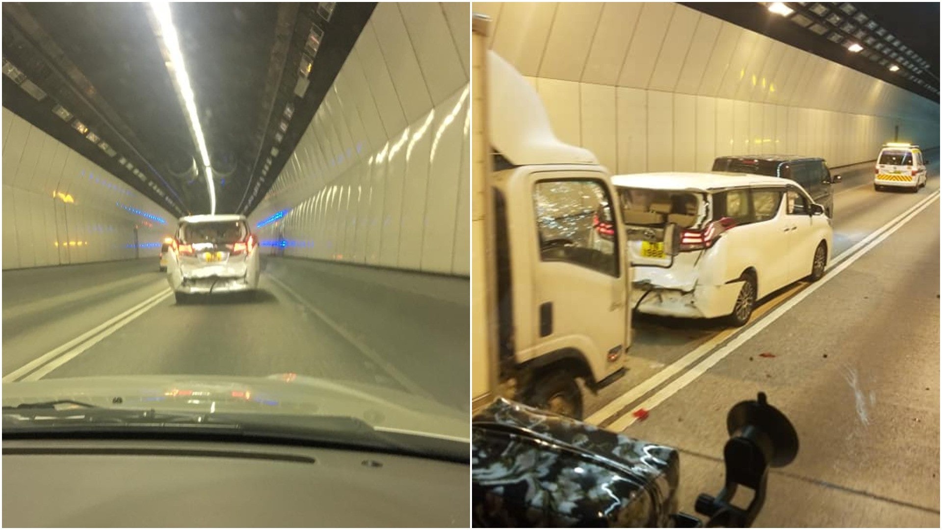城隧撞車 三車相撞私家車車尾凹陷現場交通擠塞 香港01 突發 城隧撞車 三車相撞私家車車尾凹陷現場交通擠塞 香港01 突發