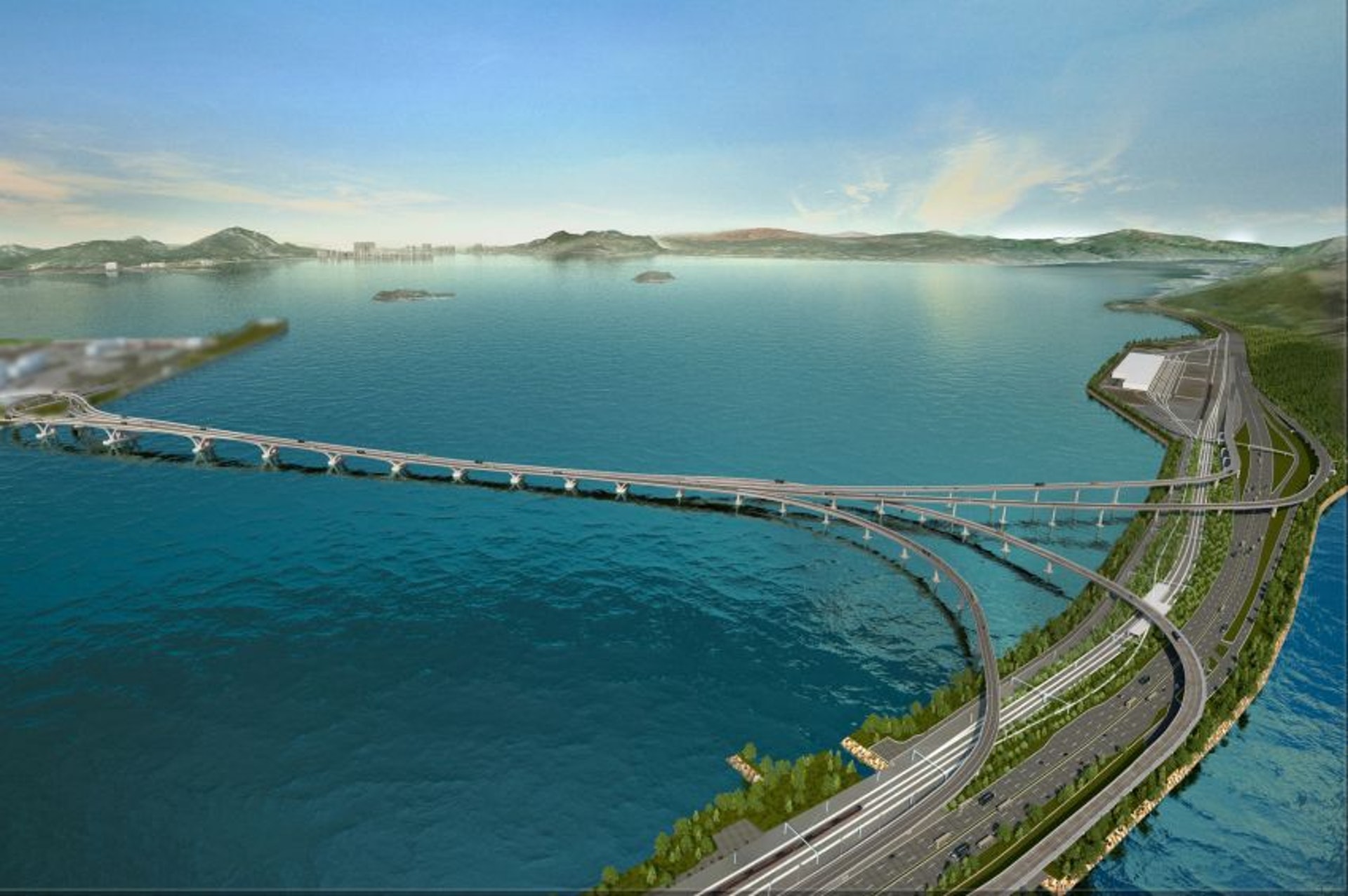 屯門西繞道貫通興建中的屯門至赤鱲角連接路,為港珠澳大橋其中一項重要配套工程。(港珠澳大橋網頁概念圖) 屯門西繞道貫通興建中的屯門至赤鱲角連接路,為港珠澳大橋其中一項重要配套工程。(港珠澳大橋網頁概念圖)
