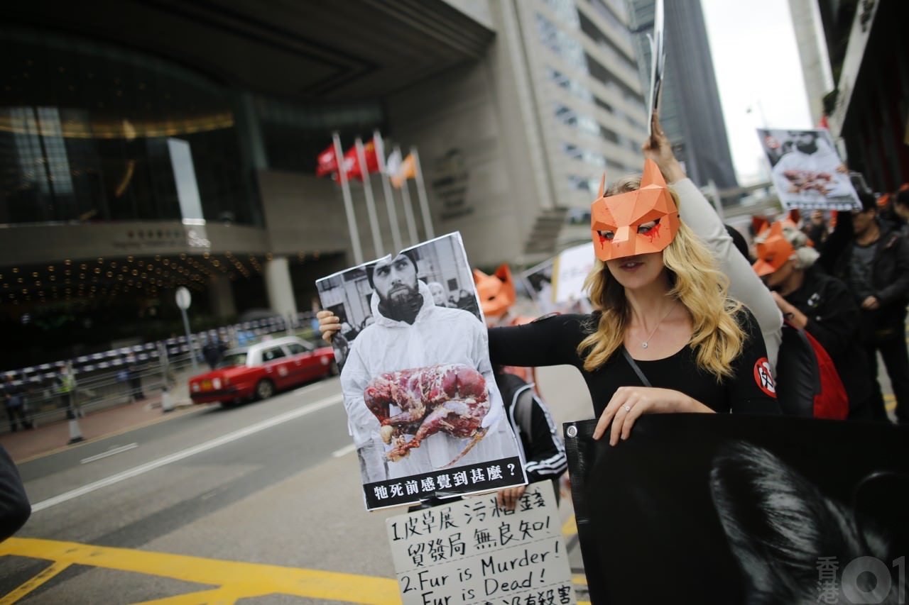 動保人士在曾發起遊行,抵制皮草工業。(梁鵬威攝) 動保人士在曾發起遊行,抵制皮草工業。(梁鵬威攝)