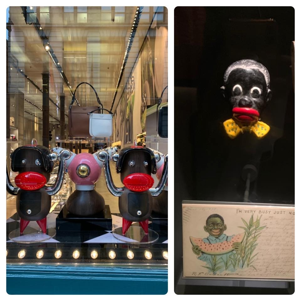 Prada設計的奇幻生物Otto（圖左）被指令人聯想到黑臉妝（blackface），帶種族歧視意味。（「Chinyere Ezie」Facebook）