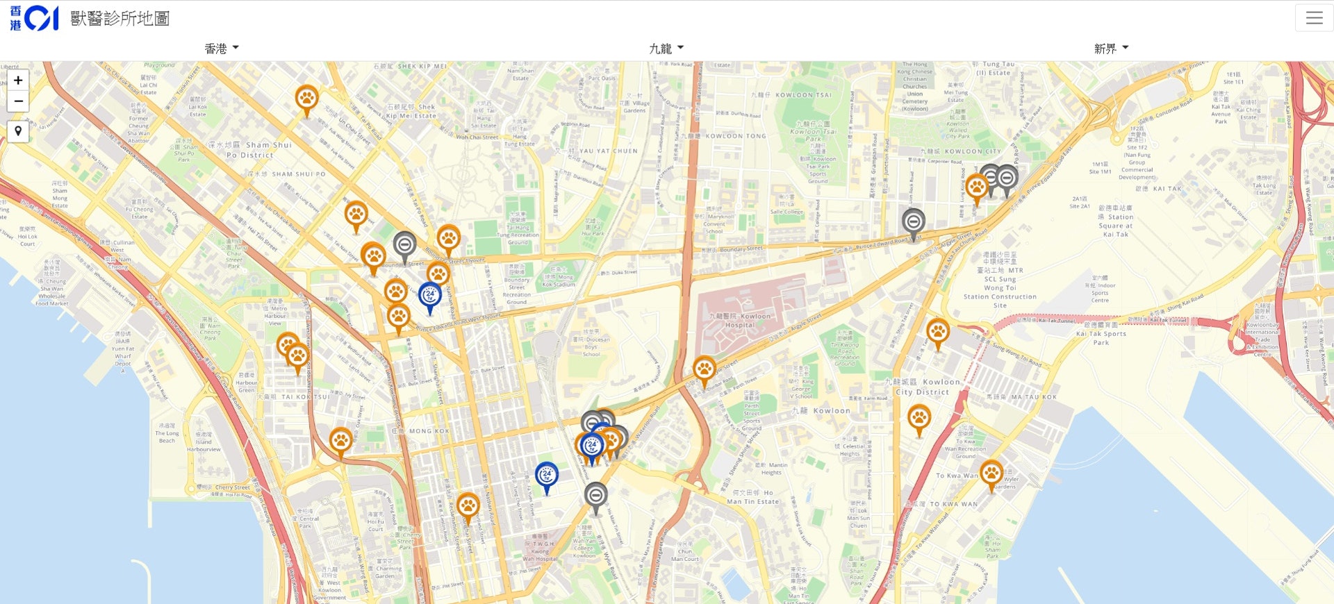 【Step 1】瀏覽獸醫診所地圖網址,然後選擇想尋找獸醫診所的地區。 【Step 1】瀏覽獸醫診所地圖網址,然後選擇想尋找獸醫診所的地區。