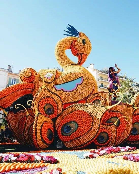 因為芒通曾是歐洲出產最多檸檬的城市，旅遊業者為了推廣觀光，將檸檬與慶典結合，於是檸檬節就這麼在西元1934年誕生了。每年到了二月中開始，大量的檸檬與柑橘（配色用）就會鋪滿整座城市，配合每年的主題，到處都有檸檬做成的相關藝術品。（Fête du Citron - Menton @ Facebook）