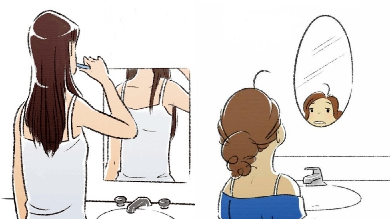 【插畫】高個子與嬌小女生的生活寫照:坐上椅子雙腳離地像盪鞦韆 【插畫】高個子與嬌小女生的生活寫照:坐上椅子雙腳離地像盪鞦韆