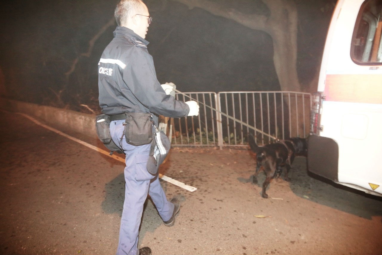 警方帶同搜索犬於附近一帶山邊搜索。（陳永武攝）