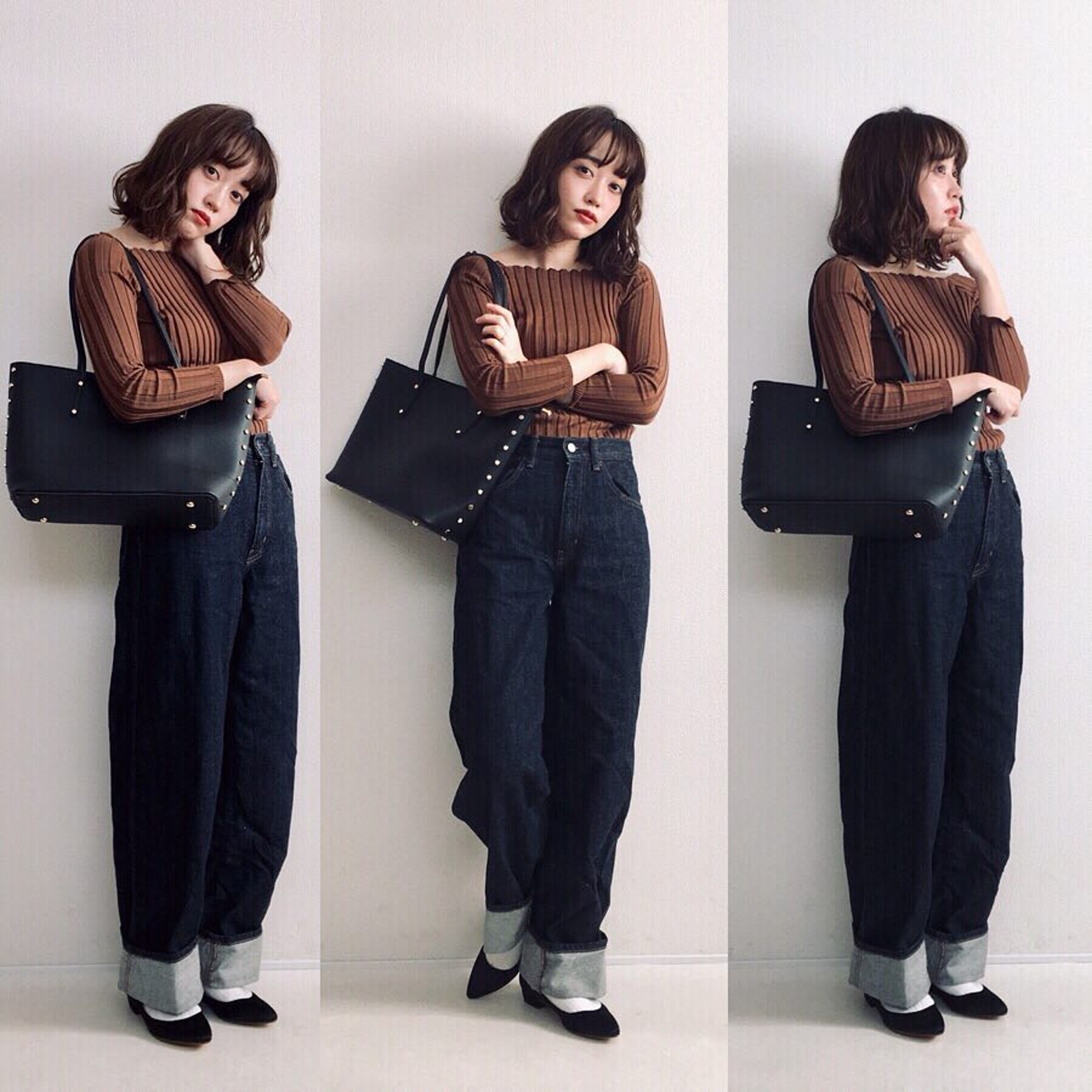Skinny jeans反而會令下身缺點更突出,選擇直筒牛仔褲和Boyfriend Jeans吧。(terawear@Instagram)