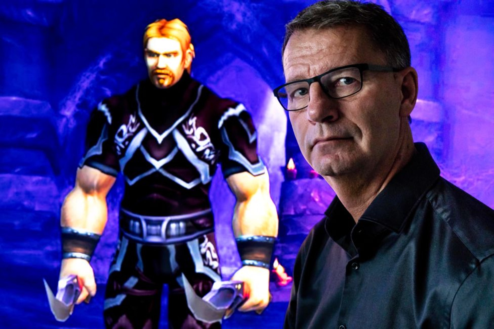 Robert Steen站在他兒子Mats在《魔獸世界》的角色「Ibelin」旁。 Robert Steen站在他兒子Mats在《魔獸世界》的角色「Ibelin」旁。