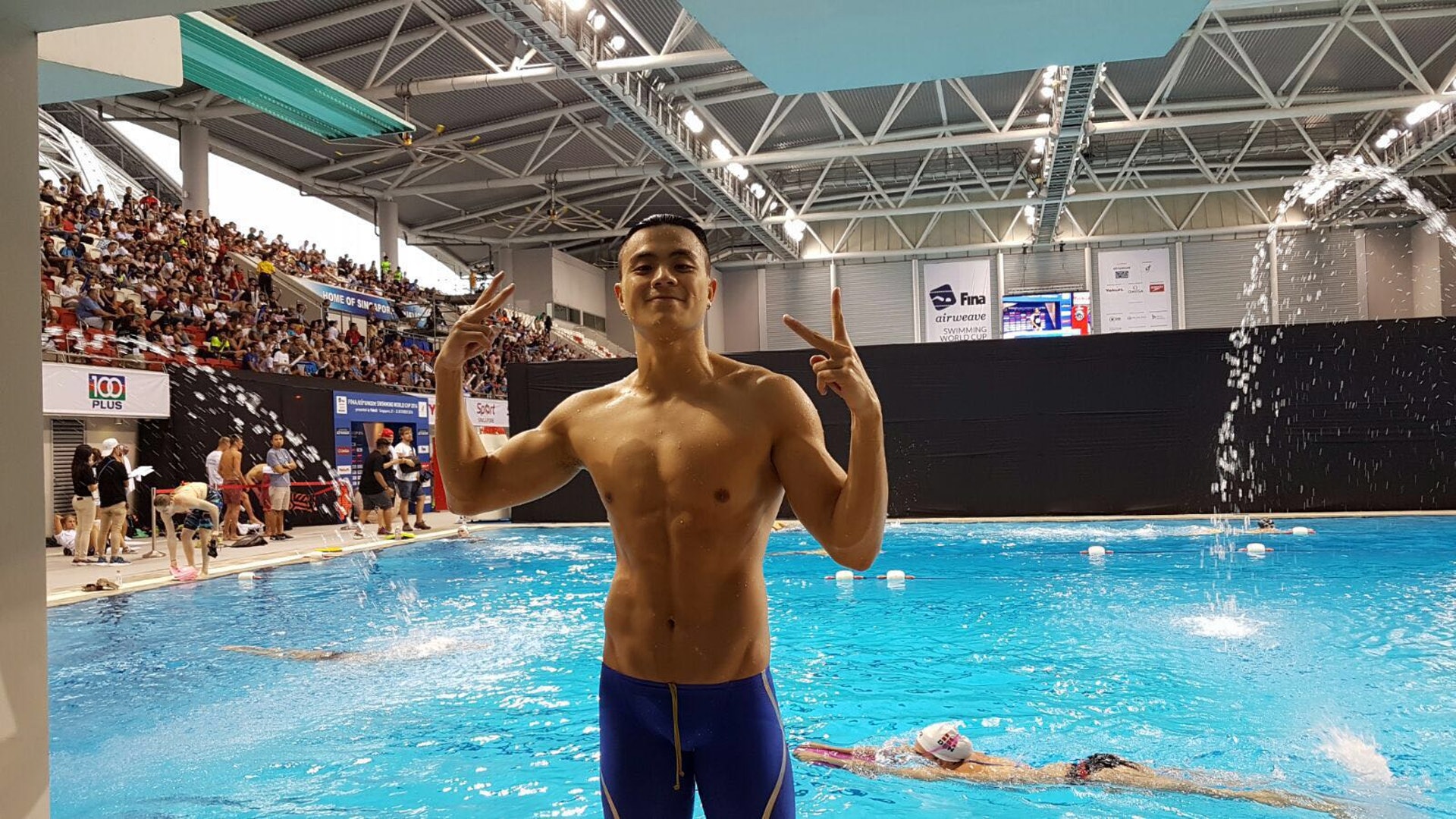 張健達於世界盃新加坡站打破男子200米自由泳香港紀錄。(受訪者提供) 張健達於世界盃新加坡站打破男子200米自由泳香港紀錄。(受訪者提供)