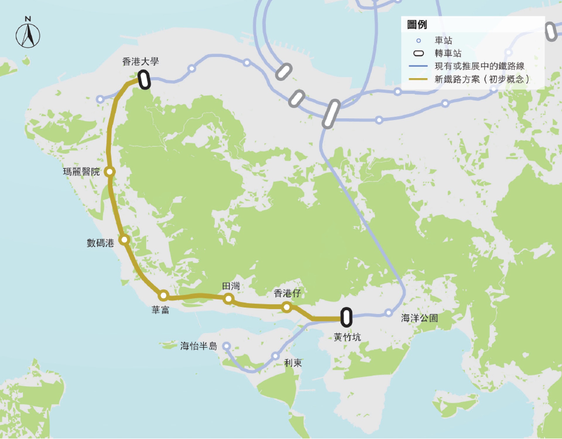 南港島線西段擬定路線。(鐵路發展策略2014) 南港島線西段擬定路線。(鐵路發展策略2014)