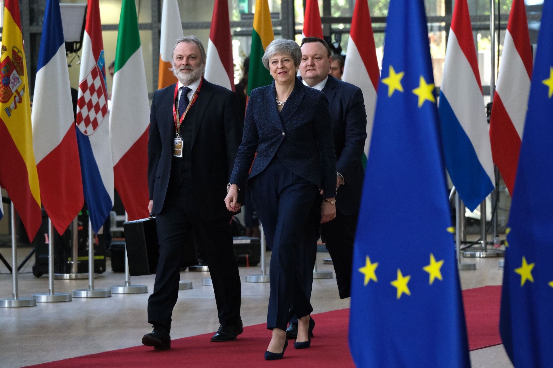 歐洲理事會:英國首相文翠珊周四(21日)到布魯塞爾出席歐洲理事會會議,為英國爭取延長脫歐限期。而下次例會將於6月底舉行,這意味今次可能是英國最後一次以歐盟成員國身份參加會議。(Getty Images)