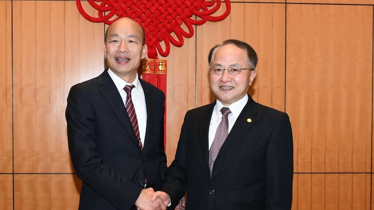 韓國瑜3月22日下午到訪香港中聯辦，與中聯辦主任王志民會面。（中聯辦網頁）