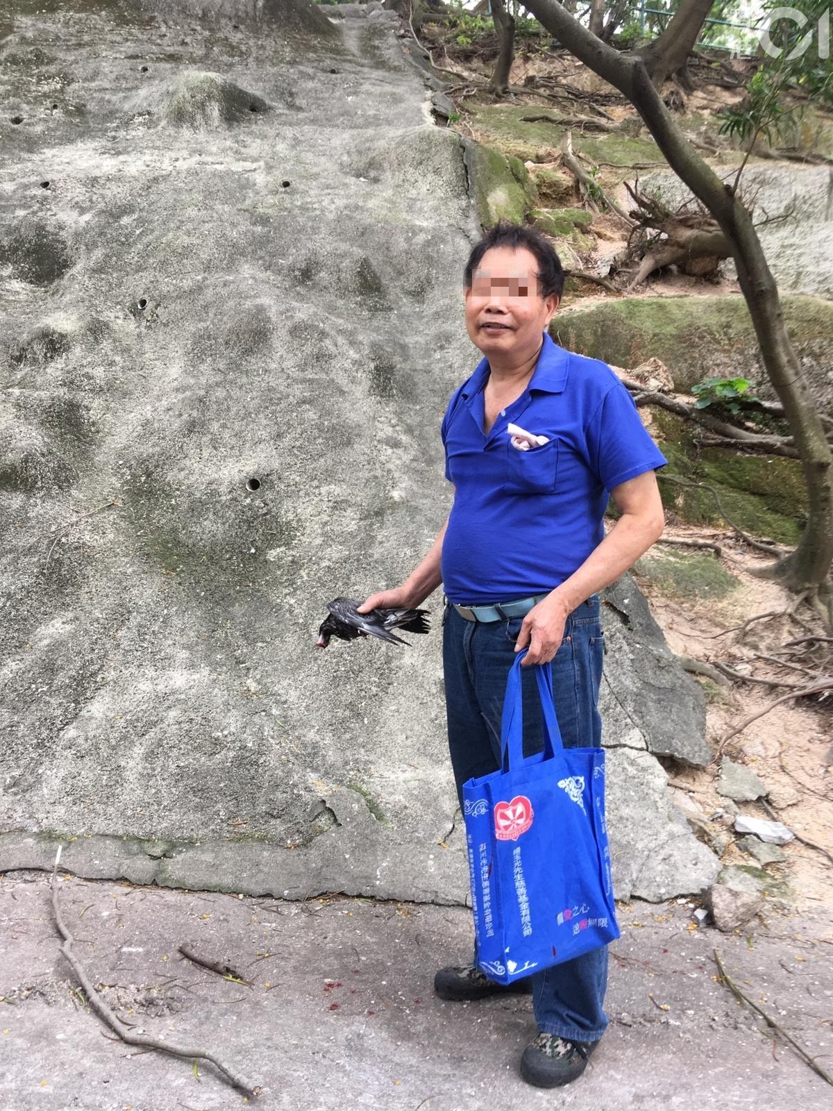 懷疑涉案男子,手握鴿子。(讀者提供) 懷疑涉案男子,手握鴿子。(讀者提供)