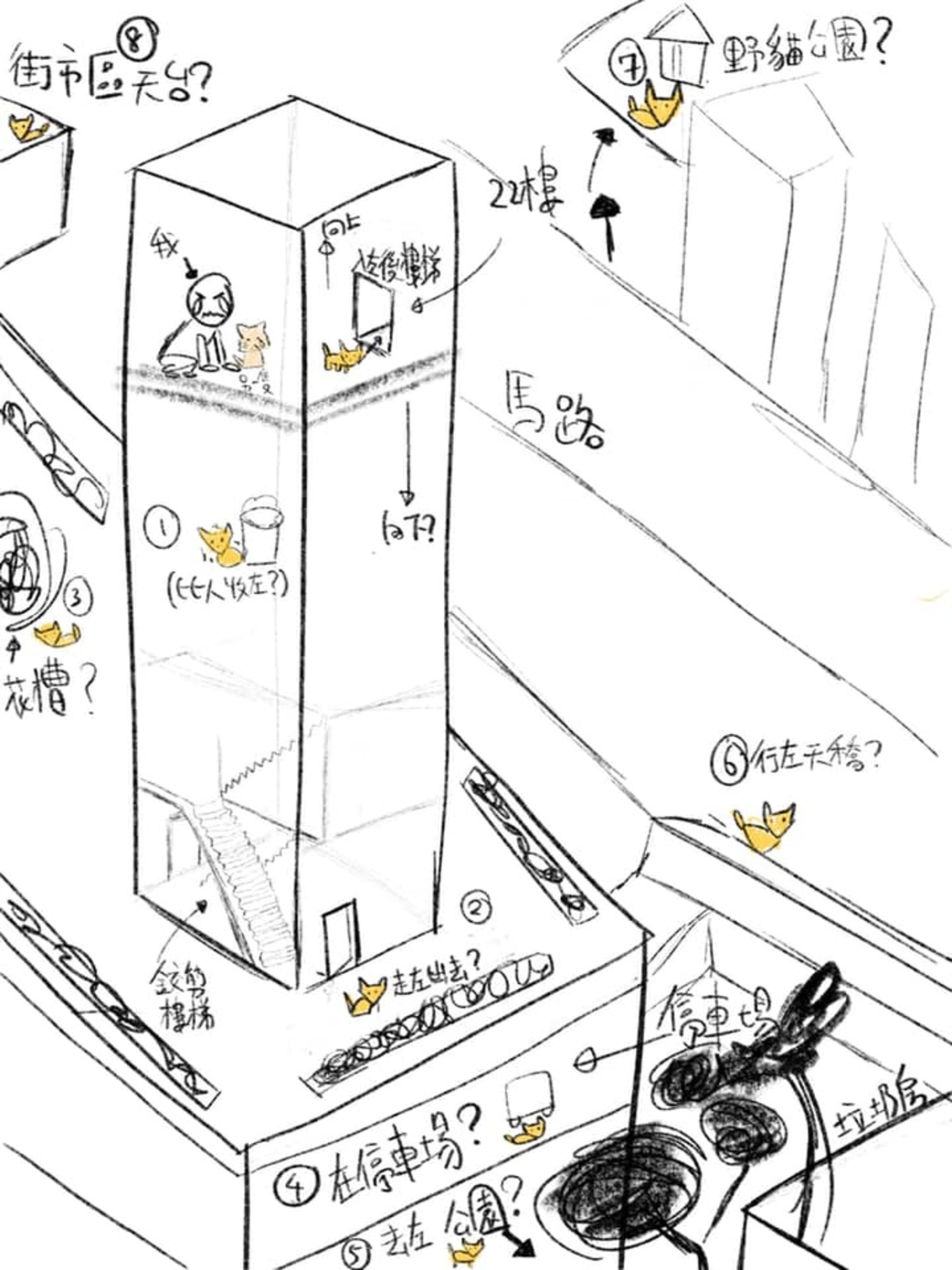 主人繪尋貓地圖,希望有助尋貓。(受訪者提供) 主人繪尋貓地圖,希望有助尋貓。(受訪者提供)