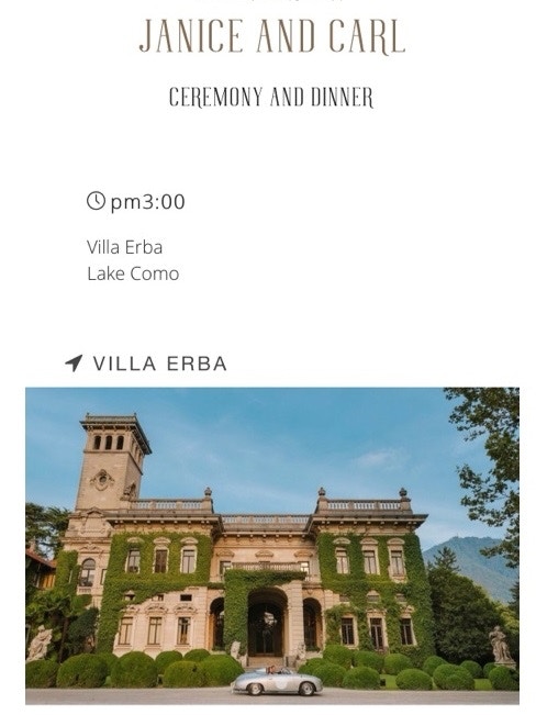 據囍帖顯示,婚禮及慶祝活動將會分三場進行。 據囍帖顯示,婚禮及慶祝活動將會分三場進行。