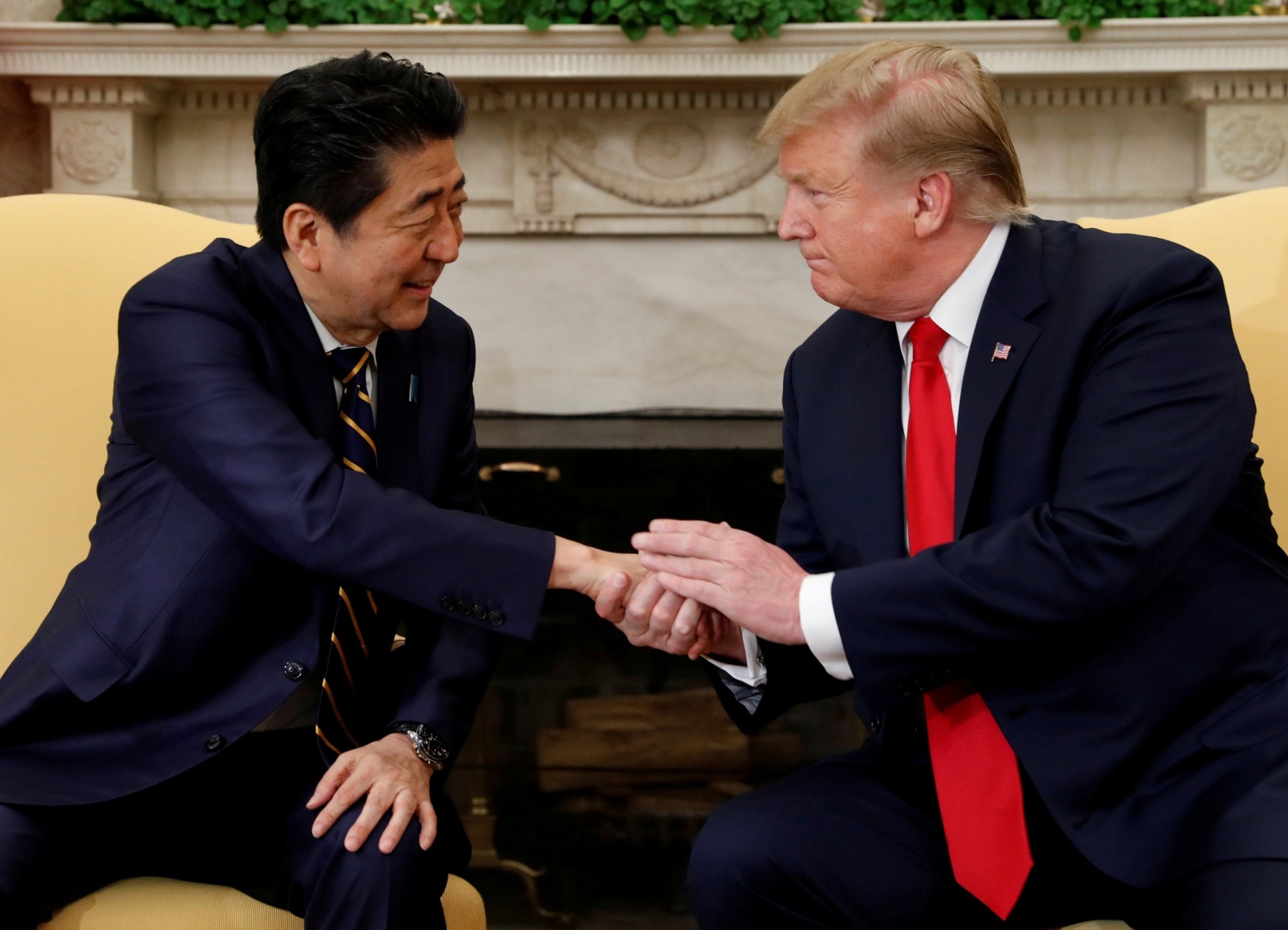 安倍與特朗普此次會面重點討論貿易議題，但未有得到太實際的進展。（路透社）