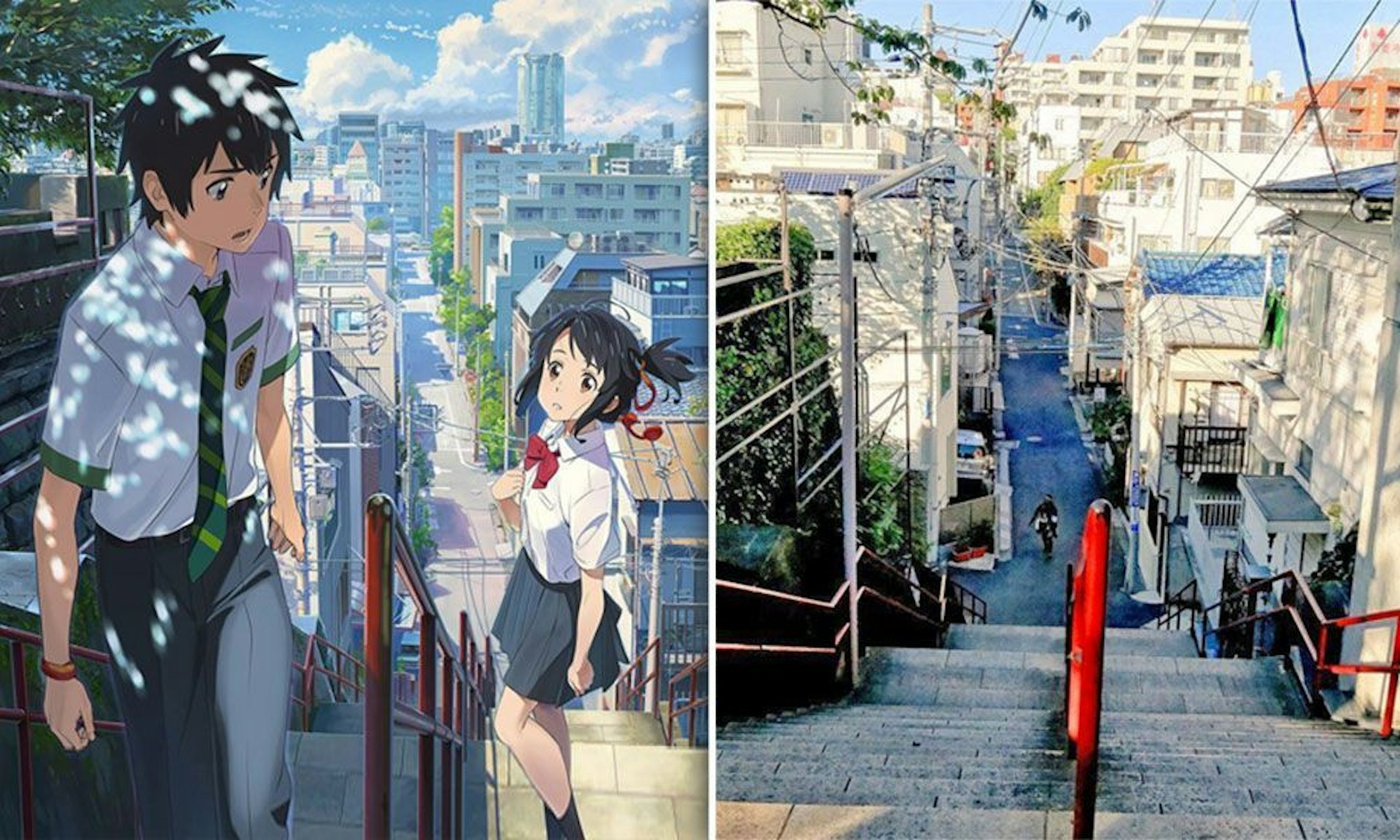 新海誠的作品畫風細膩,動畫場景可媲美現實場景,圖為東京的須賀神社。(網上圖片) 新海誠的作品畫風細膩,動畫場景可媲美現實場景,圖為東京的須賀神社。(網上圖片)
