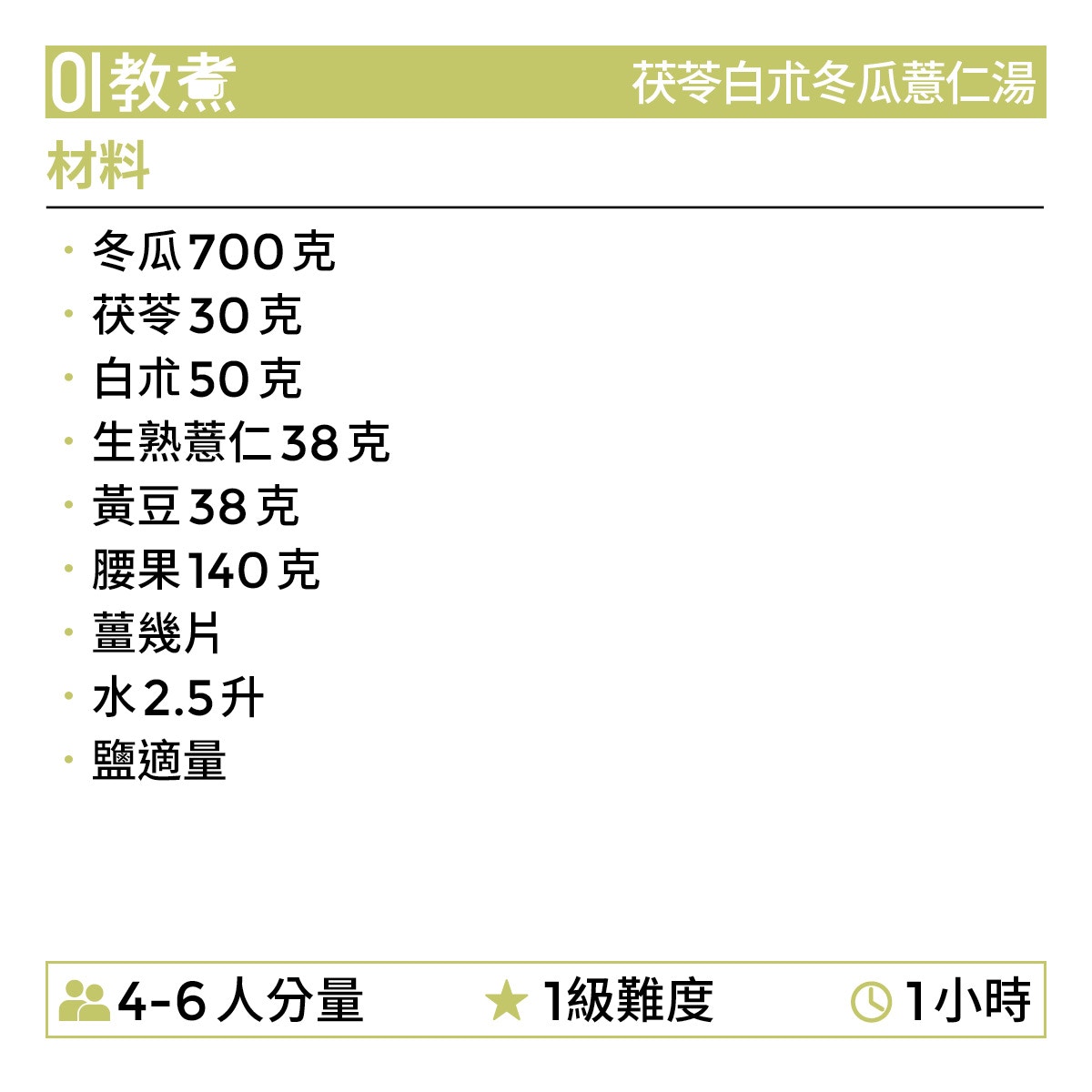 茯苓白朮冬瓜薏仁湯食譜